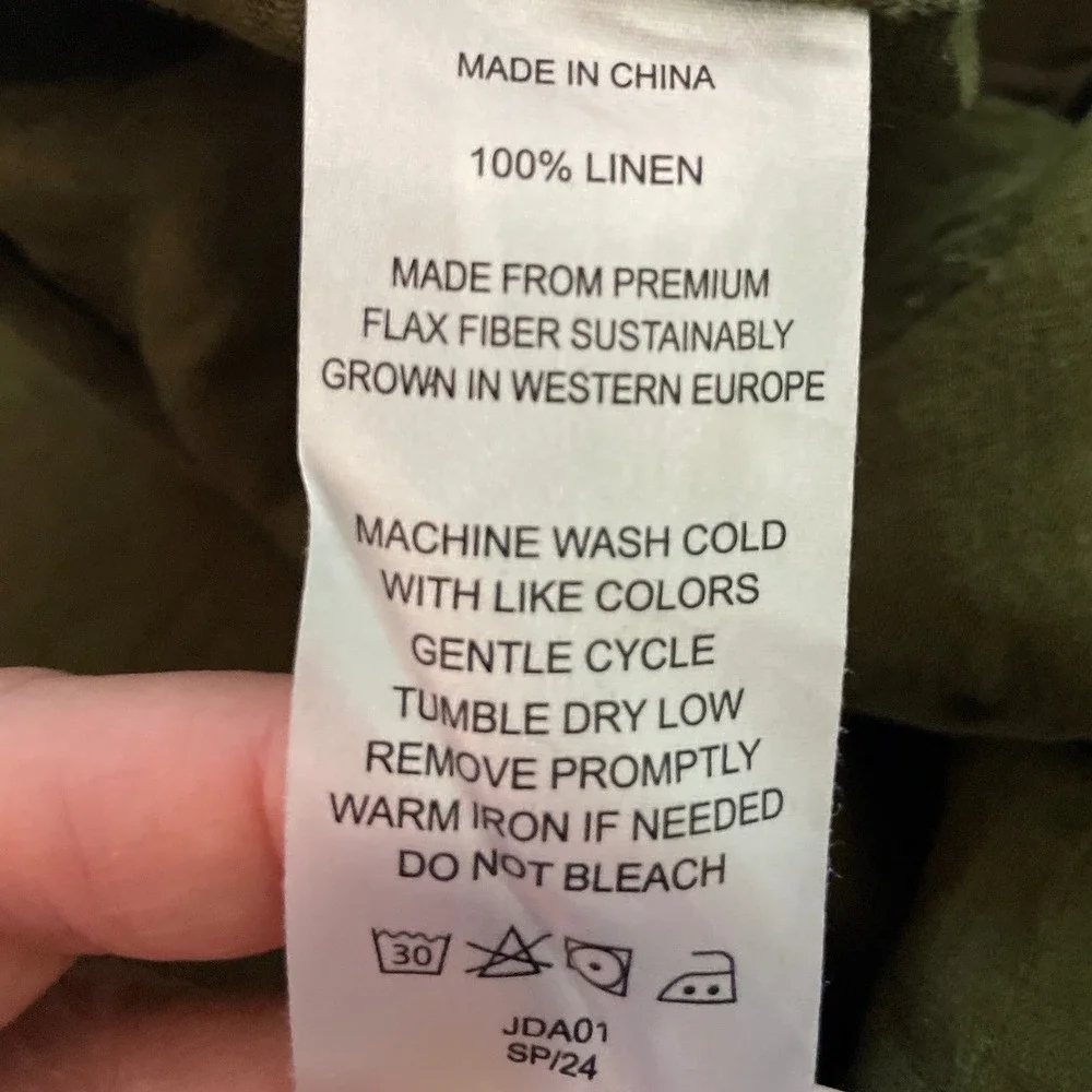 Quince Womens European Linen Pants Sz L Olive Green High Rise Cropped Relaxed